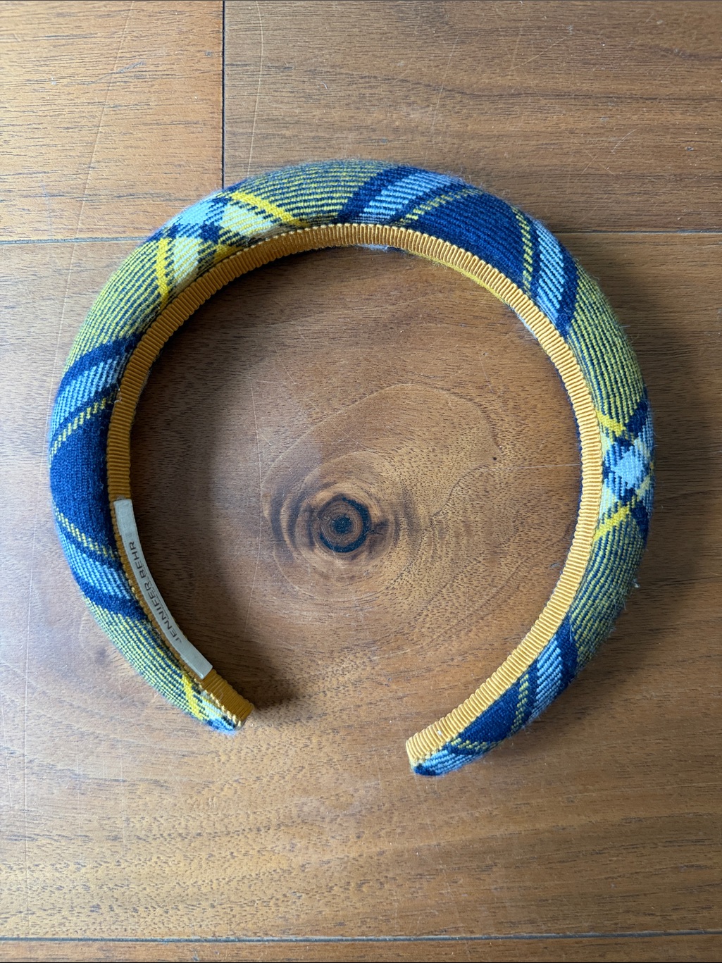 Jennifer Behr / Yellow Gold & Navy Plaid Puffy Headband / New — image 3 of 4